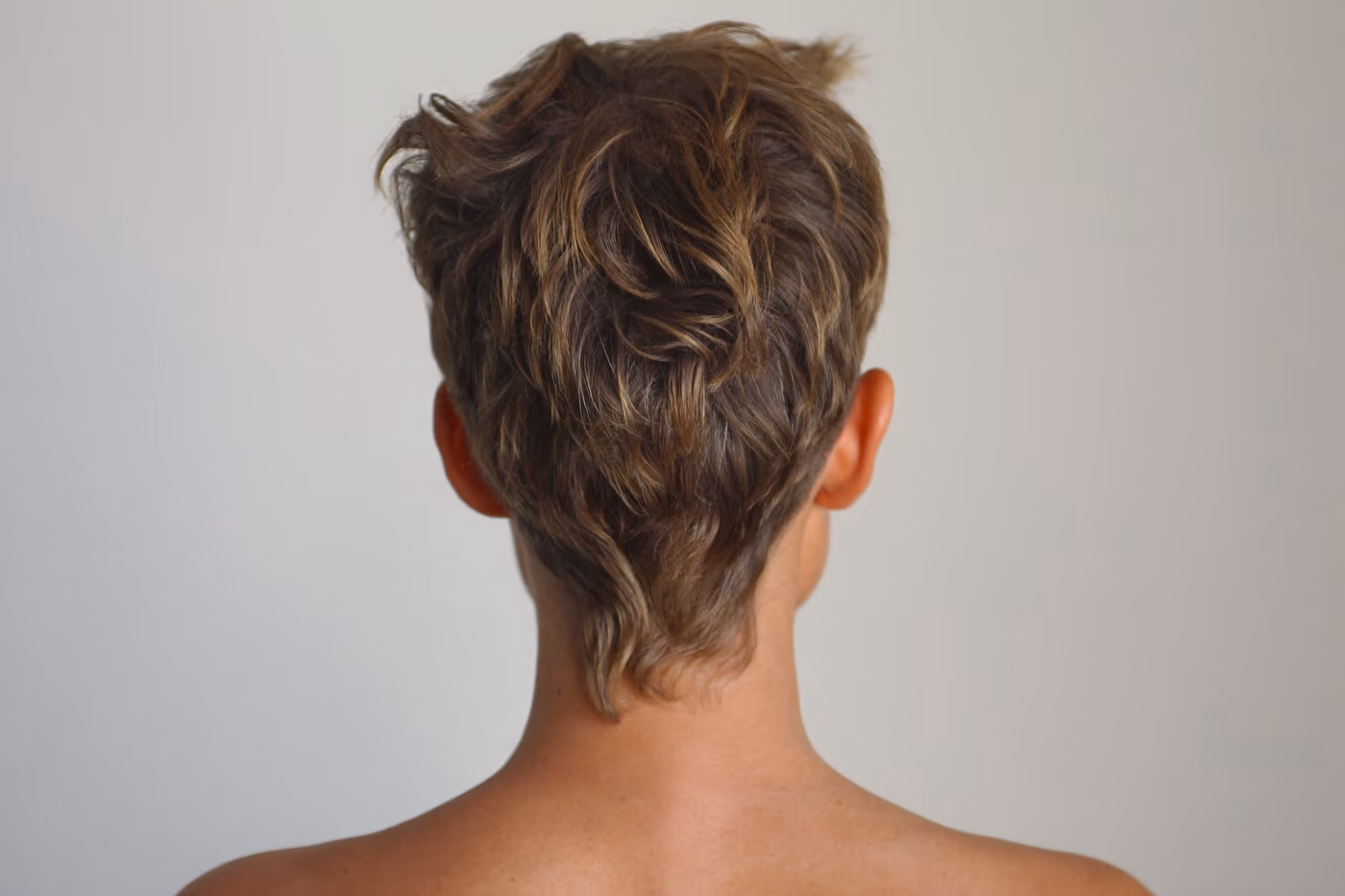 Rückansicht eines modernen Mullet: kurz geschnittenes Deckhaar, weicher Übergang und deutlich längere Partie im Nacken